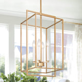 KSANA Antique Gold Chandelier, 4-Light Modern Linear Chandeliers, Pendant Han...