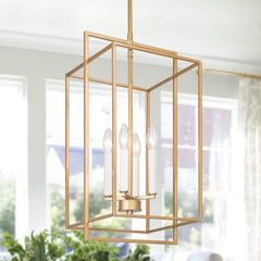 KSANA Antique Gold Chandelier, 4-Light Modern Linear Chandeliers, Pendant Han...