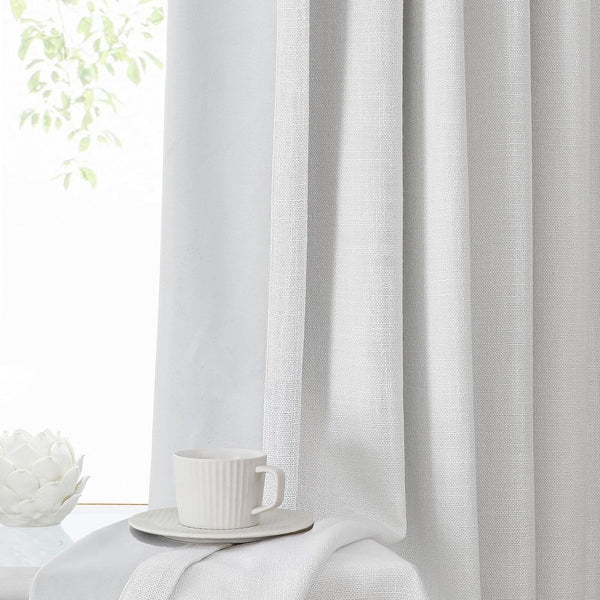 White Pinch Pleated Blackout Curtain Panels Linen Texture Thermal Insulated E...