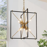 Durent Lighting Modern Chandelier Light Fixture, 8-Light Black and Gold Geome...