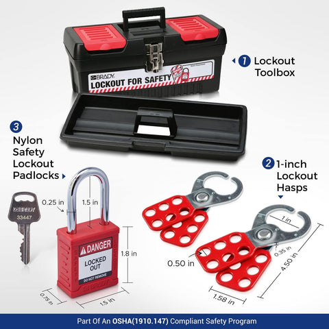 BRADY Electrical Lockout Tagout Kit - Hasps, Clamp on, Universal Multipole Ci...