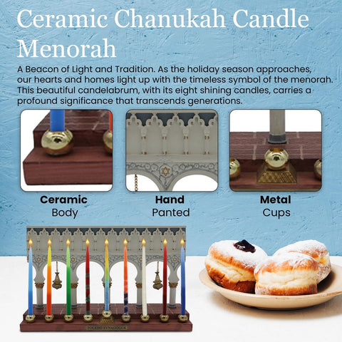 Majestic Giftware Ceramic Chanukah Candles Menorah - Butterfly & Floral Menor...