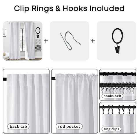 PANELSBURG White Linen Blackout Curtains Drapes 108 Inches Long 2 Panel Set,P...