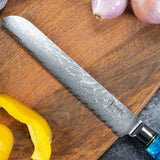 SENKEN Damascus Steel Bread Knife - Tsunami Collection - 67-Layer Japanese VG...