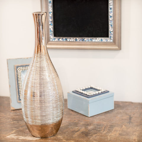 Bowling Pin Style Gold Spun 16 Inch Glossy Ceramic Vase