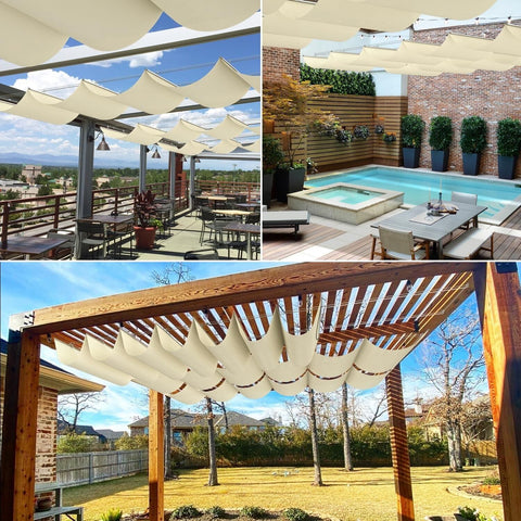 COARBOR 3'x12' Retractable Wave Shade Cover Outdoor Waterproof Retractable Sh...