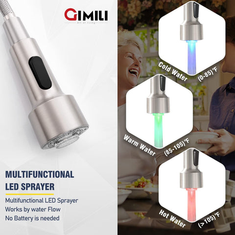 GIMILI Kitchen Faucet with Sprayer Modern Single Handle Pull Down Sprayer Bru...