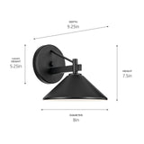 KICHLER Ripley 8" 1-Light Outdoor Wall Light in Black for Exterior Doors, Gar...