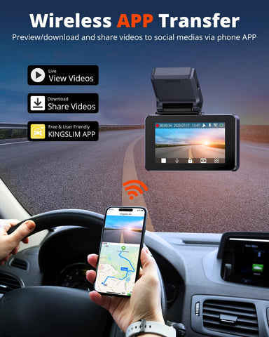 Kingslim Dash Cam Front and Rear 4K - D4 Dual Camera for Cars WiFi black