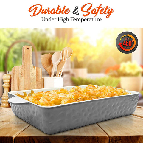 NutriChef 3-Piece Ceramic Casserole Dish for Oven - Durable Lasagna Baking Di...