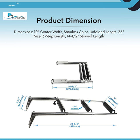 MARINE CITY Stainless Steel 3-Step Telescoping Swim Ladder with Slide Gudgeon...