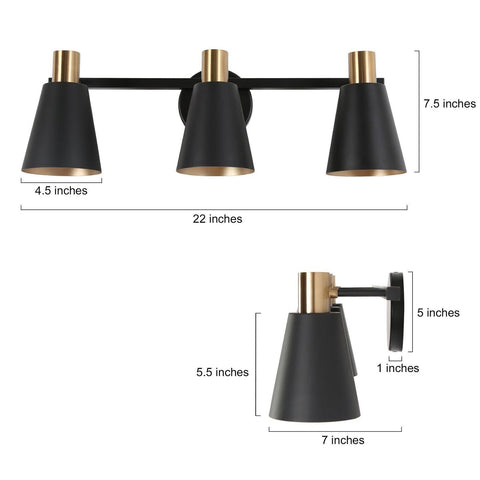 KSANA Modern Black Vanity Light, Farmhouse 3-Light Bathroom Lighting Fixture ...