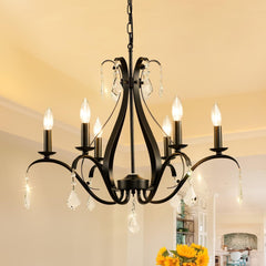 Black Chandelier 24" Dia, 6-Light Modern Farmhouse Chandelier with K9 Crystal...