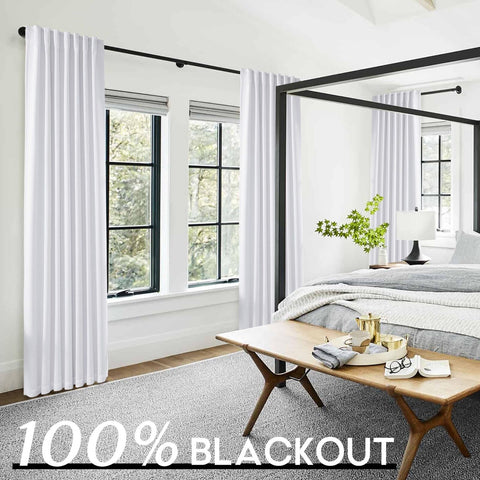 PANELSBURG White Linen Blackout Curtains Drapes 108 Inches Long 2 Panel Set,P...