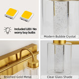 GAOMON Bathroom Light Fixtures, 4 Light Brushed Gold Vanity Lights Crystal Bu...