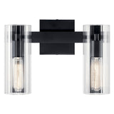 KICHLER Jemsa 2 Light Vanity, Modern Light with Clear Fluted Glass in Black f...