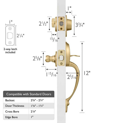 Design House Coventry 2-Way Adjustable Entry Door Handle Set with Springdale ...