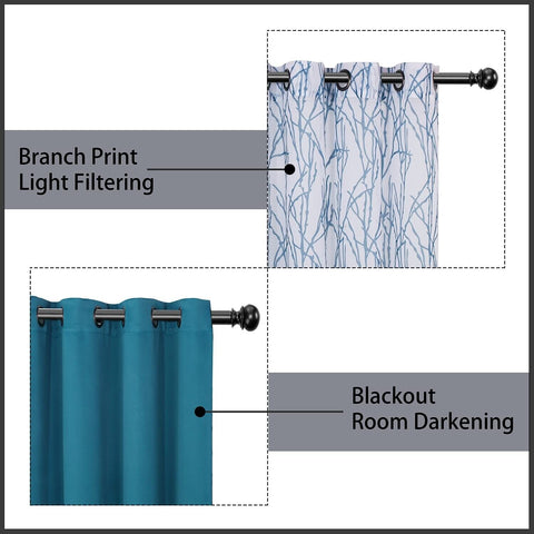 BONZER Mix and Match Curtains - 2 Pieces Branch Print Sheer Curtains and 2 Pi...