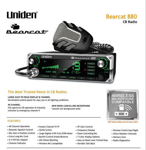 Uniden BEARCAT 880 CB Radio with 40 Channels and Large Easy-to-Read 7-Color L...