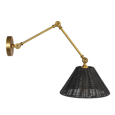 Creative Co-Op Coastal Adjustable Wall Sconce with Black Rattan Shade, Antiqu...
