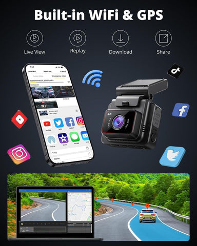 Kingslim Dash Cam Front, 4K Dash Camera for Cars with Free 64GB SD Card, WiFi...
