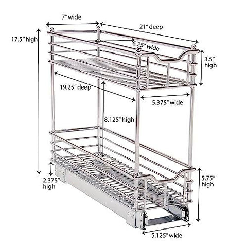 Household Essentials Narrow Sliding Cabinet Organizer, Two Tier 7", Chrome