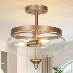 Semi Flush Mount Ceiling Light, 3-Light Gold Close to Ceiling Light Fixtures ...