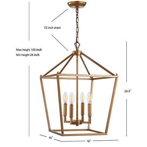 JONATHAN Y JYL7437B Pagoda Lantern Dimmable Adjustable 16", Antique Gold