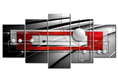 AWLXPHY Decor Abstract Canvas Wall Art Red Black Geometric Painting Framed 5 ...