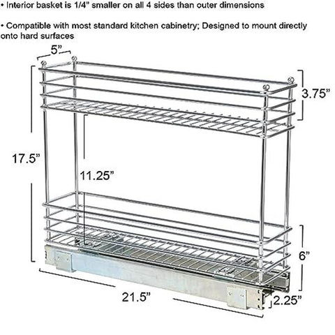 Household Essentials Narrow Sliding Cabinet Organizer, Two Tier 5", Chrome