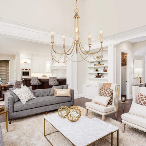 classy leaves Gold French Country Chandeliers for Dining Rooms, 5-Light Moder...