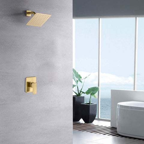 sumerain Pressure Balance Shower Faucet Brushed Gold Finish, 8" Square Rainfa...