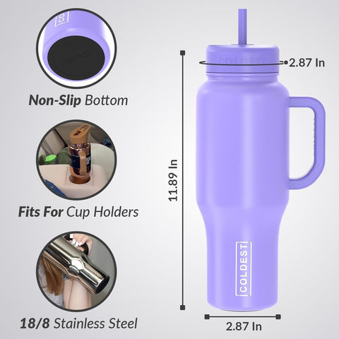Coldest Tumbler with Handle & 3 Lids, 100% Leak Proof Water Bottle with Straw...