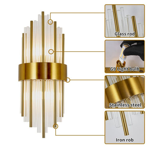 WABON Modern Crystal Wall Lamp Gold Wall Sconce Crystal Wall Light Fixtures f...