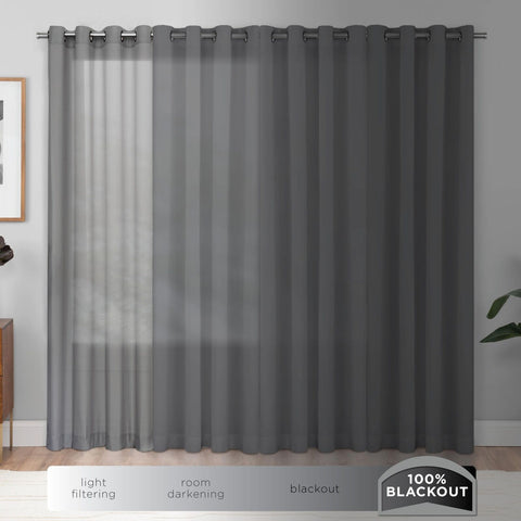 Eclipse D&#233;cor Quinn Textured Solid 100% Blackout Curtain, Absolute Zero Cur