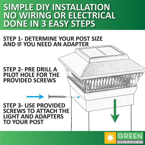 GreenLighting Standard Solar Post Cap Lights Fits 4x4 Wood, 4x4 & 5x5 PCV/Vin...