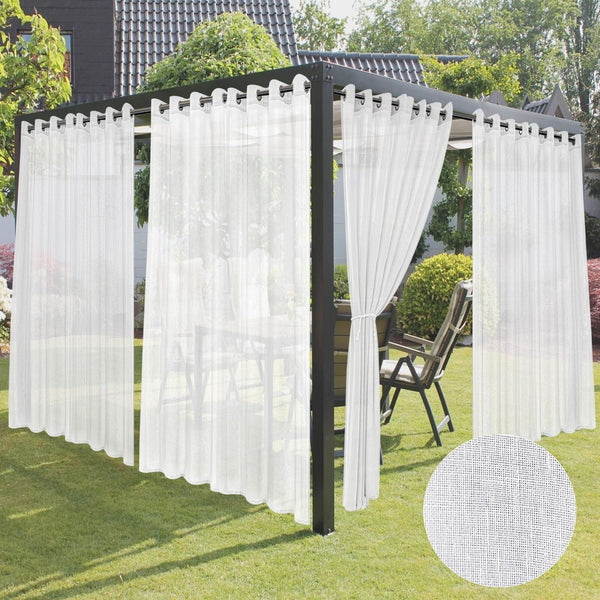 HolidayIdeas 4 Panels White Outdoor Sheer Curtains for Patio Waterproof-Linen...