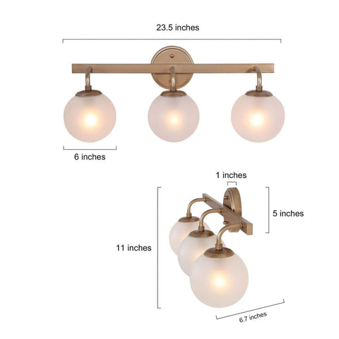 Uolfin Bathroom Light Fixtures, Gold 3 Light Vanity Lights Modern Globe Frost...