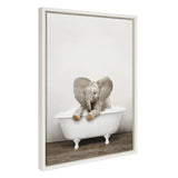 Kate and Laurel Sylvie Baby Elephant No 6 in Rustic Bath Framed Canvas Wall A...