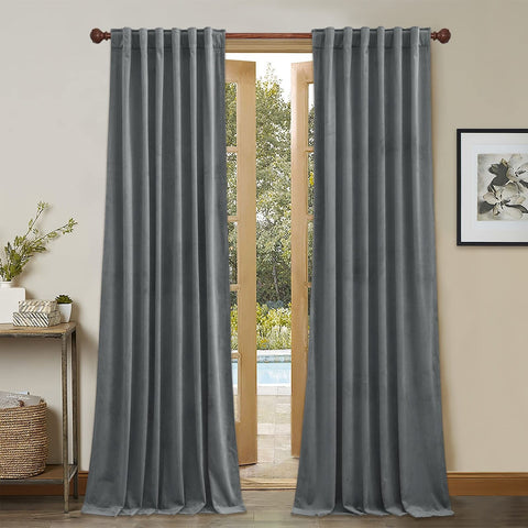 StangH Light Grey Velvet Curtains - Elegant Bedroom Decorative Window Treatme...