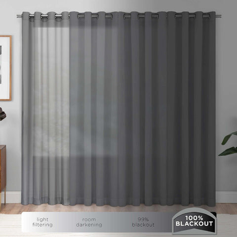 Eclipse Pembroke 100% Blackout, Faux Linen Grommet Window Curtains, 108 in Lo...