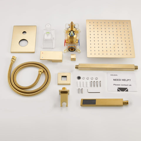 Ceiling Mount Shower Faucet Set, Gold Shower System with 10-Inch Rain Shower ...