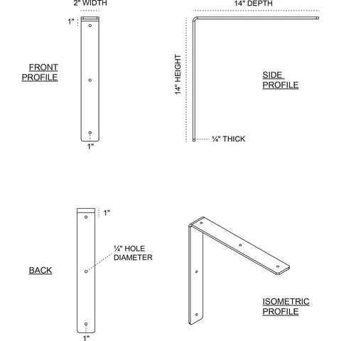 Ekena Millwork BKTM02X14X14HACRS-CASE-2 Hamilton Bracket, 2"W x 14"D x 14"H, ...