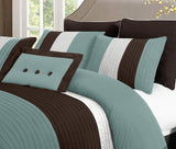 Chezmoi Collection Loft 8-Piece Luxury Striped Comforter Set (Full, Blue/Beig...