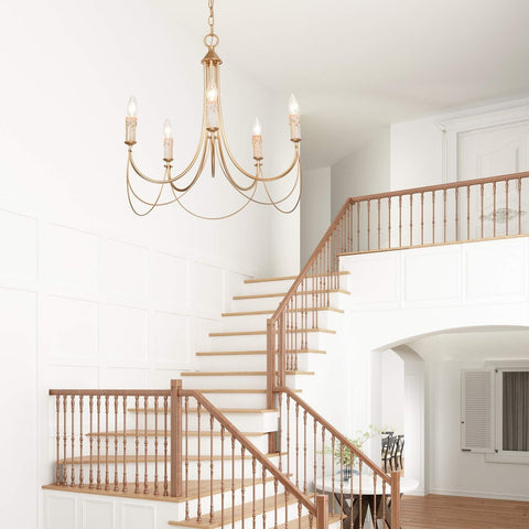 classy leaves Gold French Country Chandeliers for Dining Rooms, 5-Light Moder...