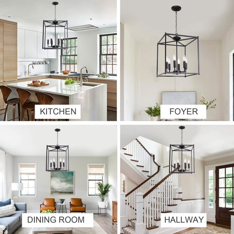 Farmhouse Chandelier 6-Lights Dining Room Lighting Entry Way Light Matte Blac...