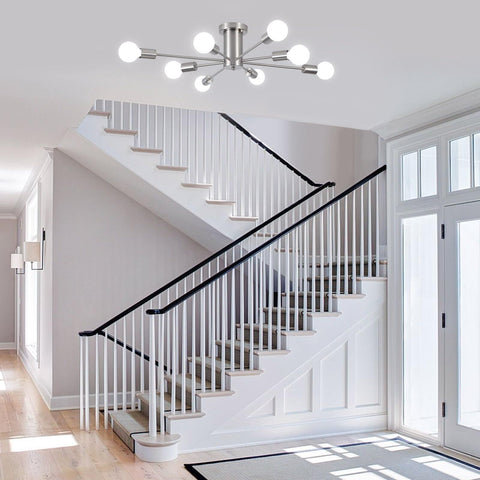 Brushed Nickel Sputnik Ceiling Light Fixture,8 Lights Semi Flush Mount Ceilin...