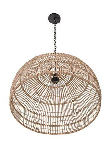 KOUBOO 1050100 Open Weave Cane Rib Dome Hanging Ceiling Lamp, One Size, Wheat