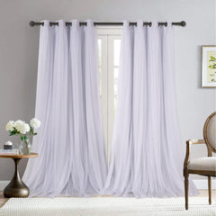 BONZER Grommet Double-Layered Curtains with White Sheer Voile for Living Room...