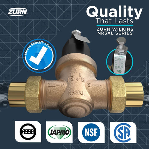 Zurn Wilkins 12-NR3XL 1/2" NR3XL Pressure Reducing Valve Single Union Female ...